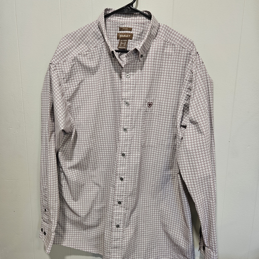 Ariat Men's White and Brown Geometric Western Shirt